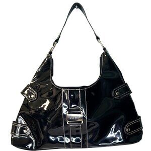 2000s Era Nine West Glossy Black Patent PVC Shoulder Bag Y2K Fetish Goth Club